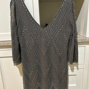 alice + olivia Grey silk beaded cocktail dress, Size xs